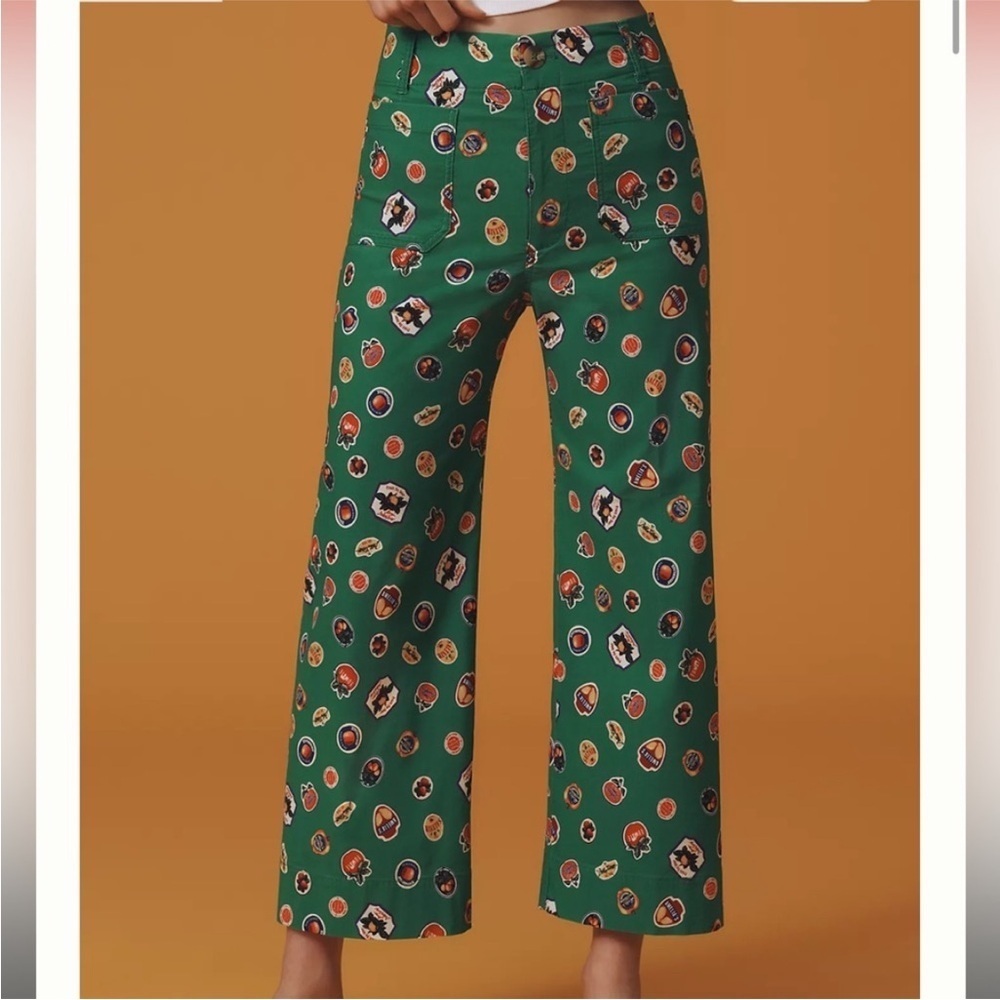 Anthropologie Colette Cropped Wide Leg Printed Pants Magic Fabric Ed Sz 27 NWT - Picture 2 of 15